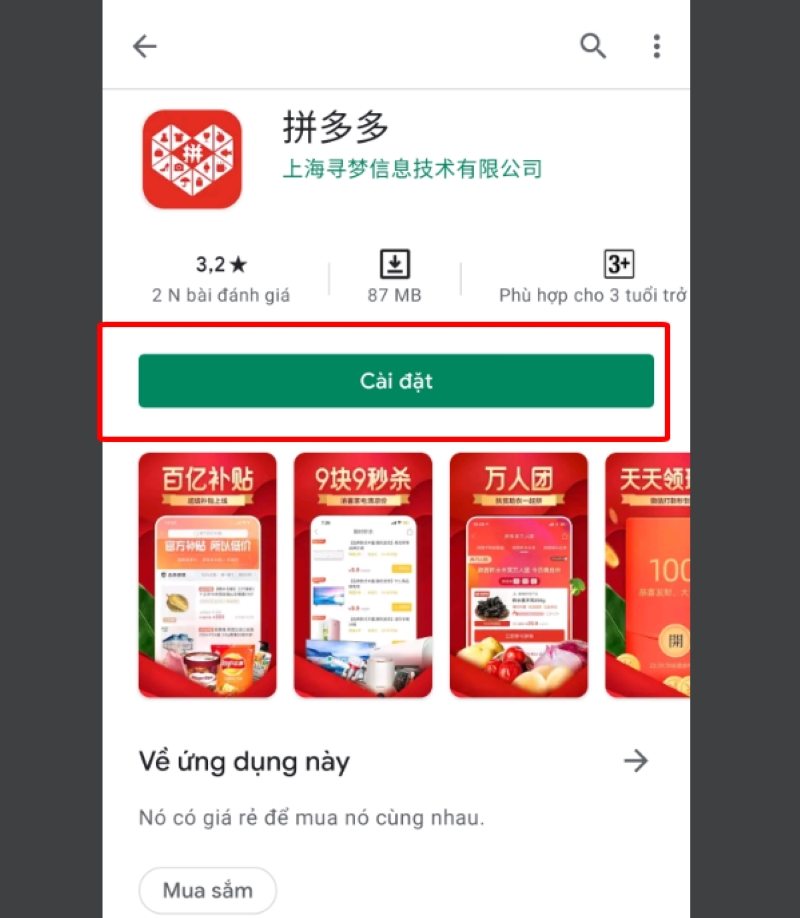 cài đặt app pinduoduo